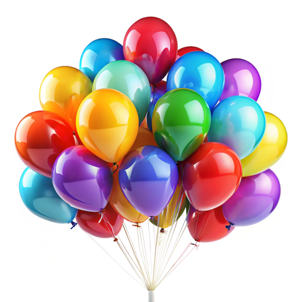 A vibrant cluster of colorful balloons tied together, celebrating a joyful occasion png