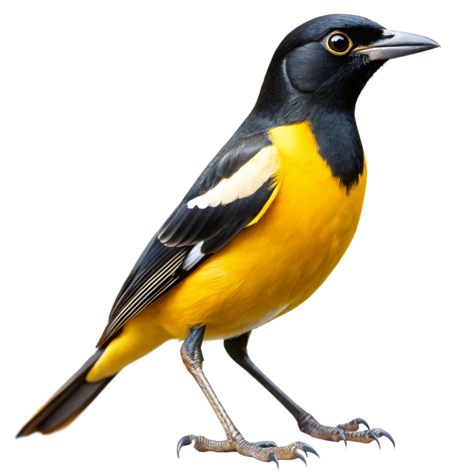 Stunning Closeup of a Yellow and Black Bird Against a Black Background png