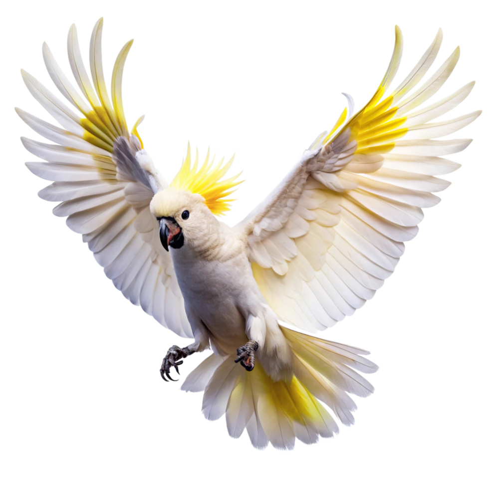 Majestic Sulphurcrested Cockatoo in Flight A Stunning Avian Display of Grace and Beauty png