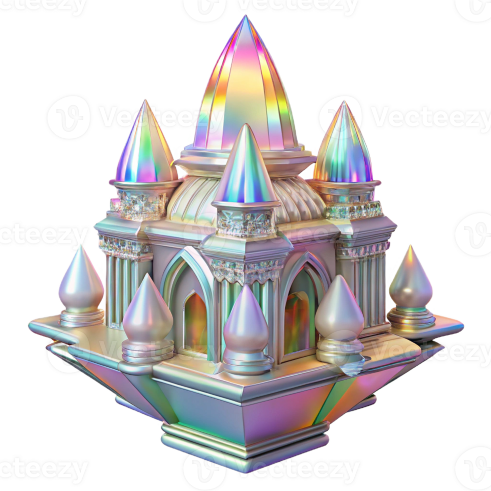 serene minimalist Crystal palace, shimmering rainbow light refracting through facets, intricate glasswork, delicate ornamentation, fantastical atmosphere exclusive png