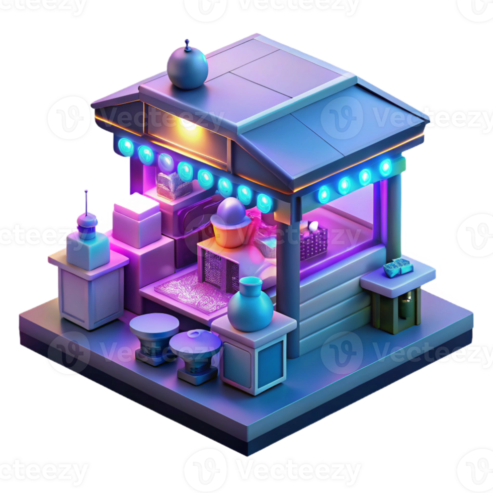 extraordinary abstract Cyberpunk street market, neon lights illuminating bustling stalls, holographic signage, futuristic architecture, gritty atmosphere high resolution png