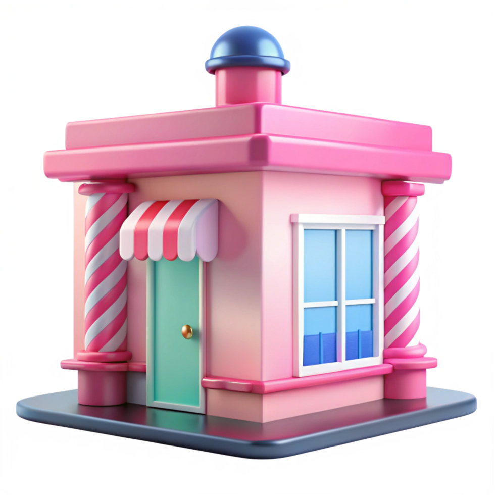 Adorable Pink Candy Shop Building 3D Render Cartoon Style Sweet Store Front Design png