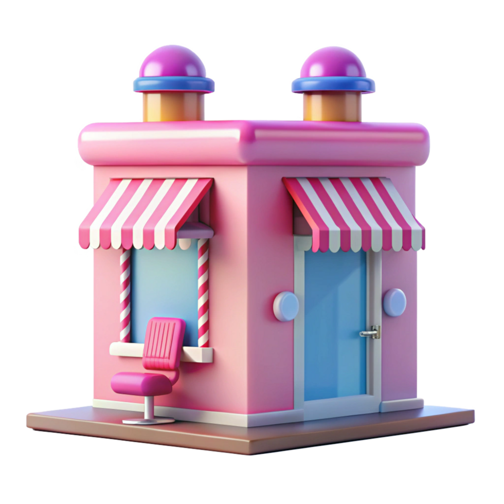 Pink Candy Shop Building 3D Render Cartoon Style Sweet Treat Store png