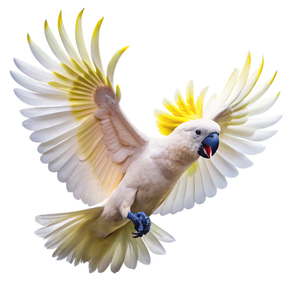 Majestic Sulphurcrested Cockatoo in Flight with Wings Spread Wide png