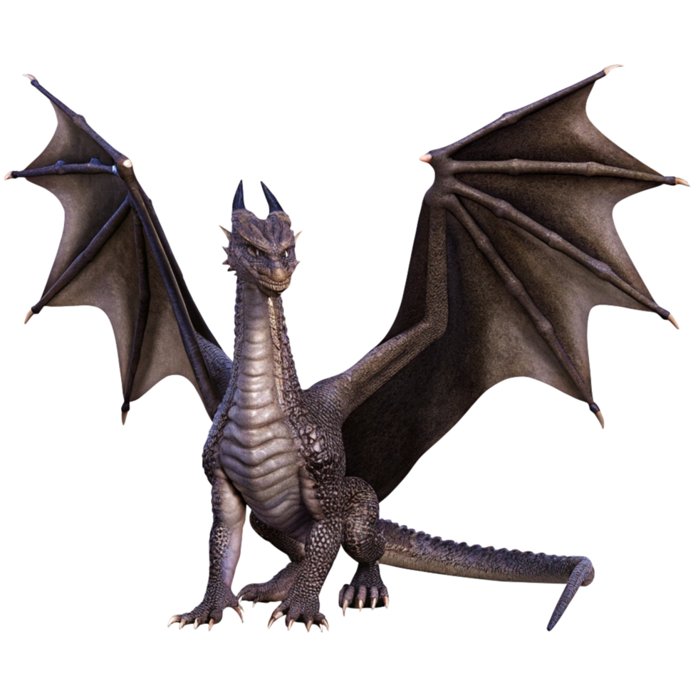 A Majestic 3D Render of a Powerful Gray Dragon with Large Wings png