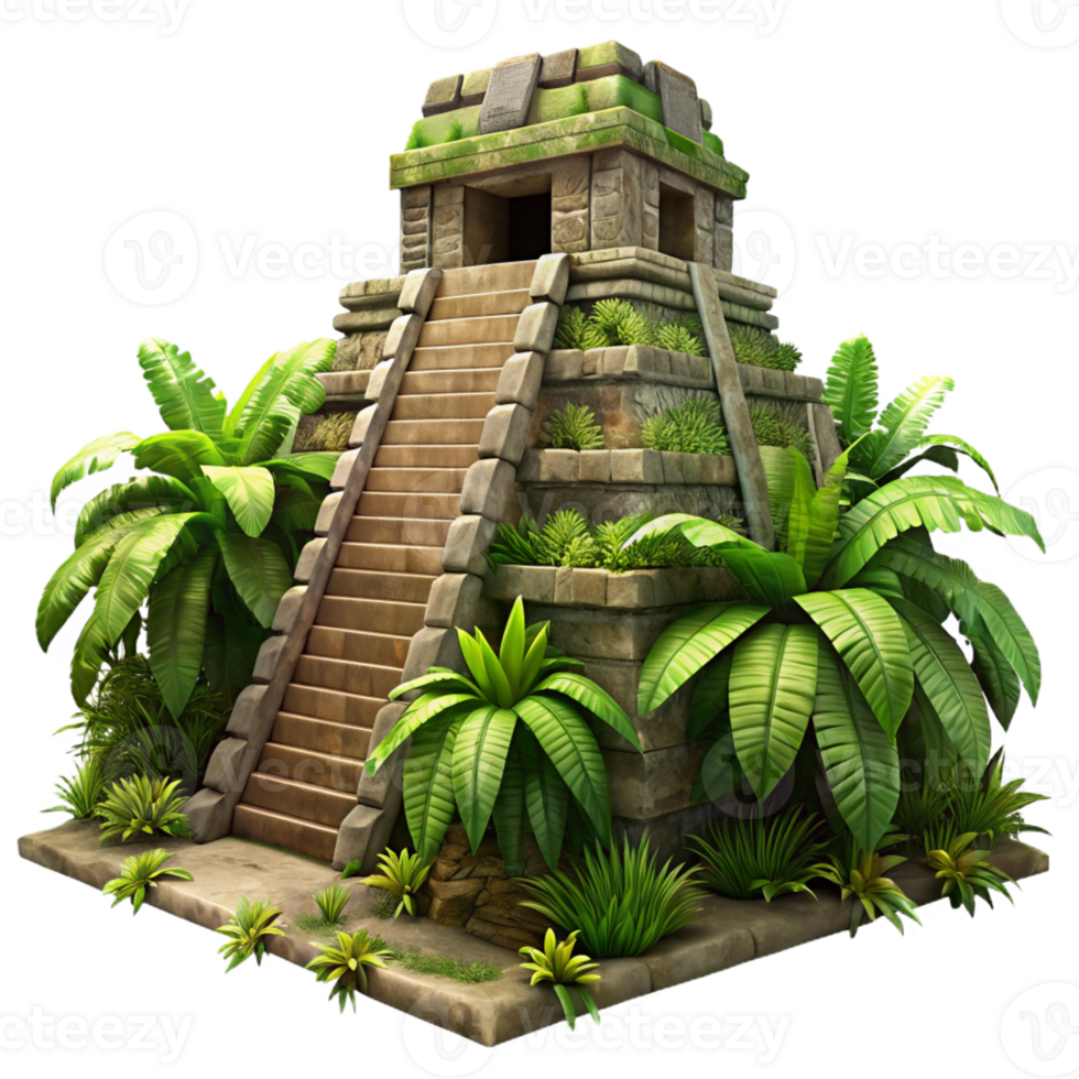 extraordinary abstract A crumbling Mayan temple overgrown with lush jungle vegetation, dappled sunlight piercing through the canopy, rendered in a photorealistic, hyperdetailed style professional png