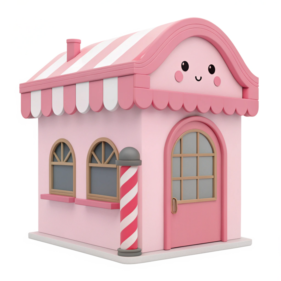 Adorable Pink Candy Shop House 3D Render Cartoon Style Building png