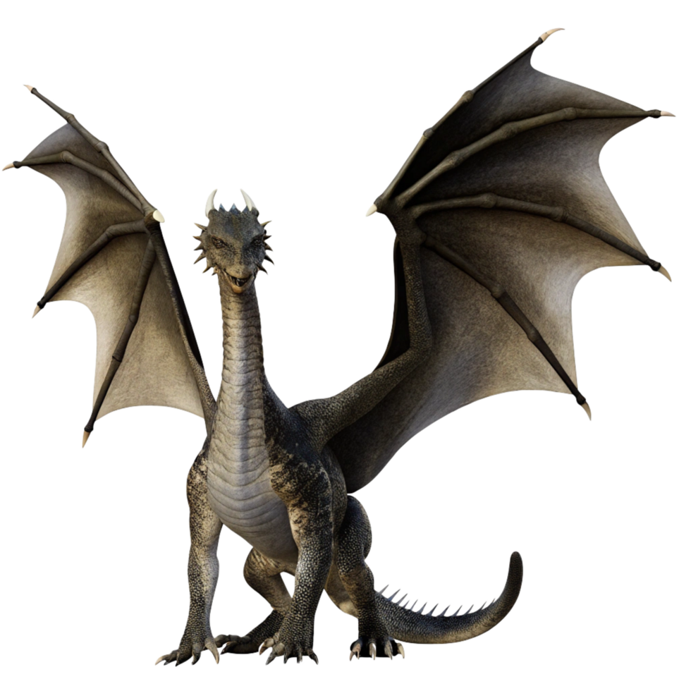 Majestic Grey Dragon with Spread Wings a Fantasy Creature of Myth and Legend png