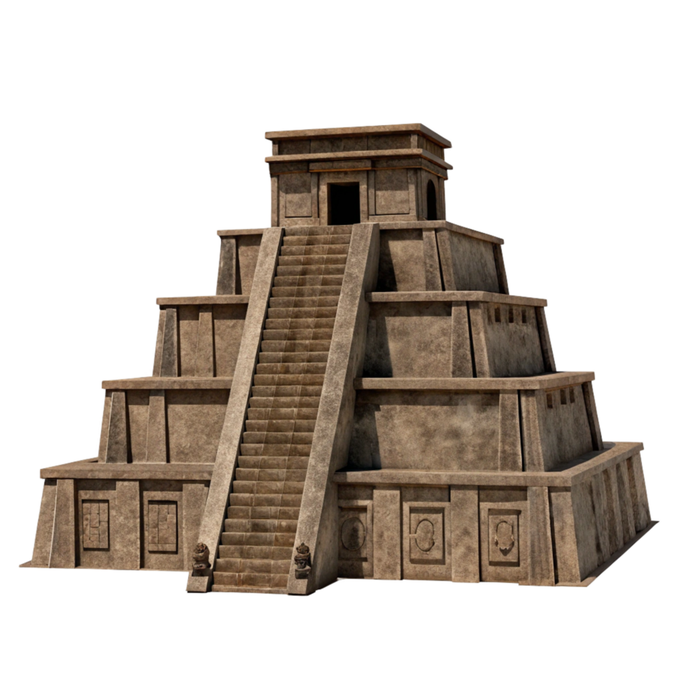 Ancient Mesoamerican Pyramid Structure 3D Render High Detail Stone Architecture png