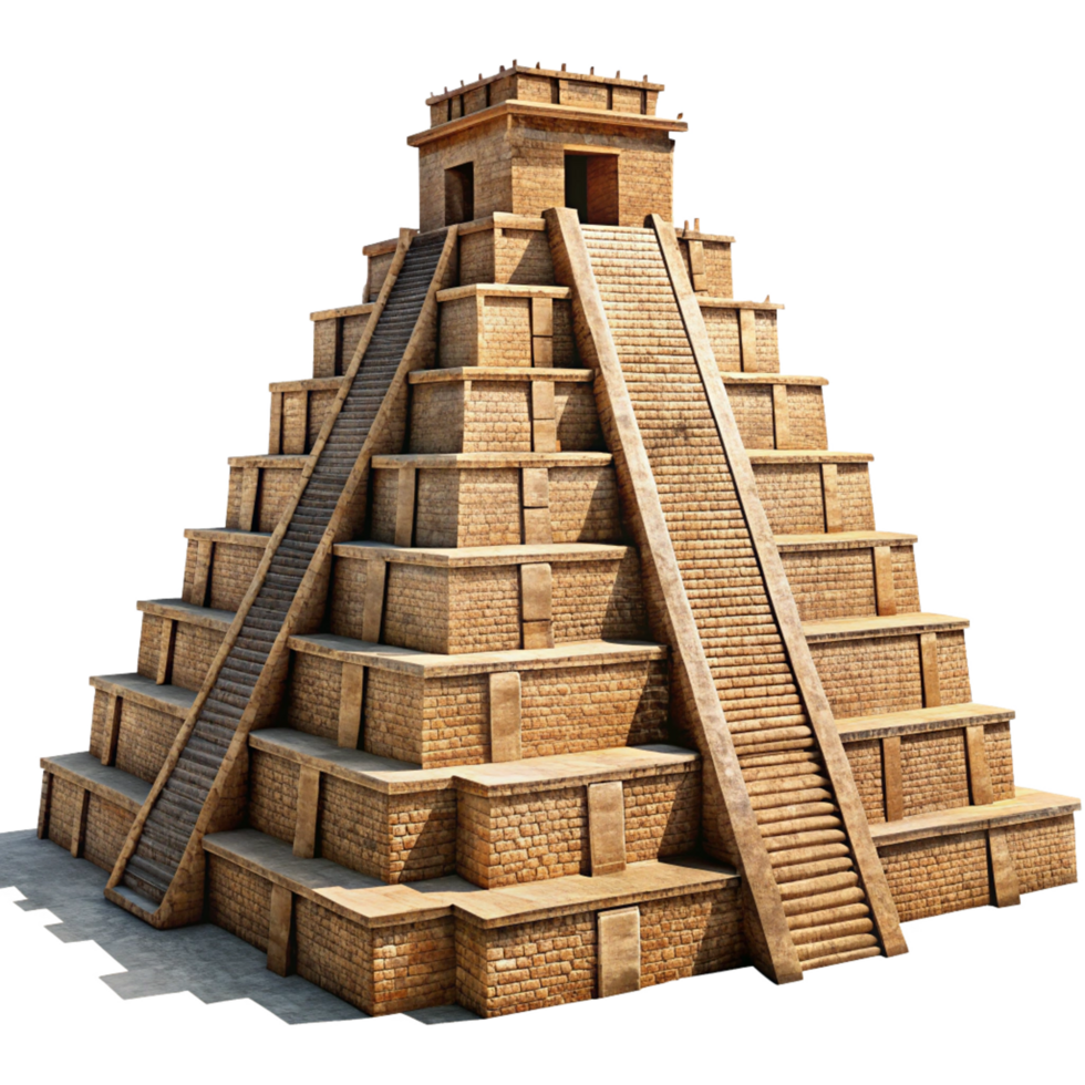 Ancient Mayan Pyramid Structure Stone Temple 3D Render Model png