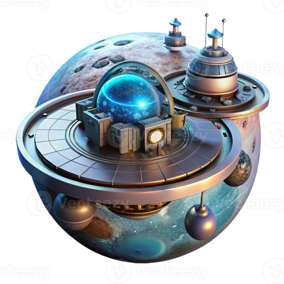 stunning traditional A futuristic space station orbiting a distant planet, glowing with artificial lights, rendered in a detailed, sci-fi style exclusive png