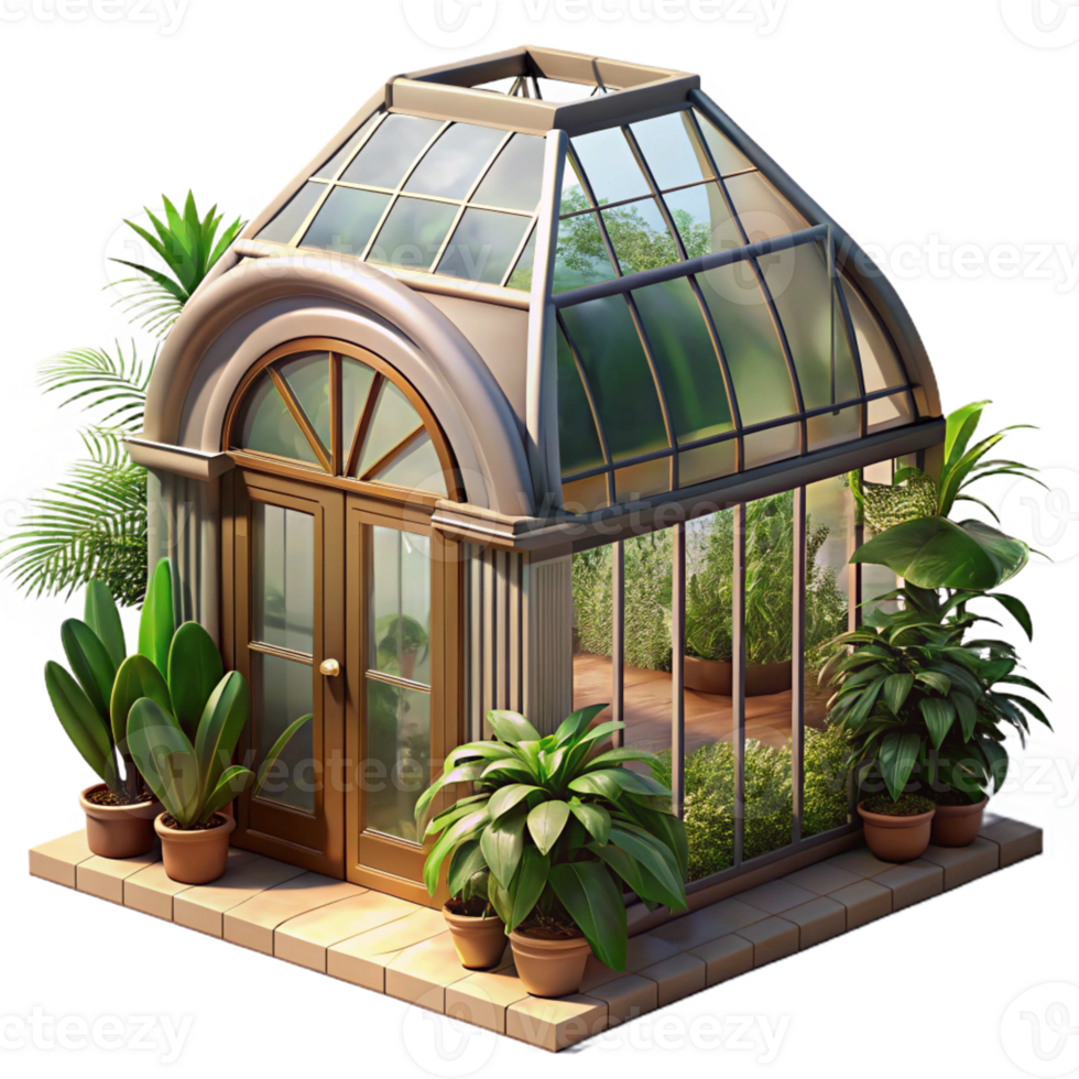 stunning vintage A Victorian greenhouse filled with exotic plants, soft sunlight streaming through the glass panes, rendered in a botanical illustration style 4K png