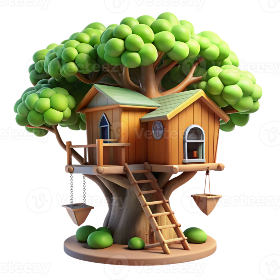 magnificent artistic A treehouse built high in the branches of a giant redwood tree, dappled sunlight filtering through the leaves, rendered in a whimsical, adventurous style high resolution png