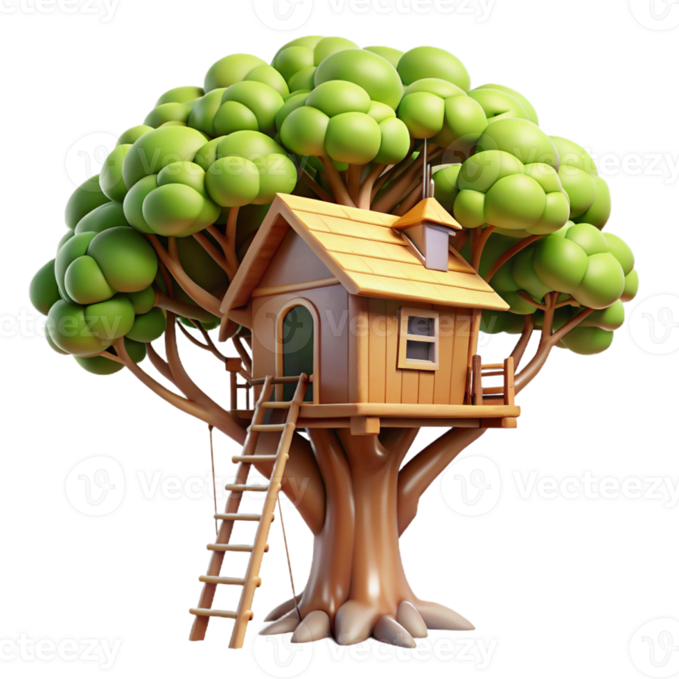 wonderful creative A treehouse built high in the branches of a giant redwood tree, dappled sunlight filtering through the leaves, rendered in a whimsical, adventurous style exclusive png