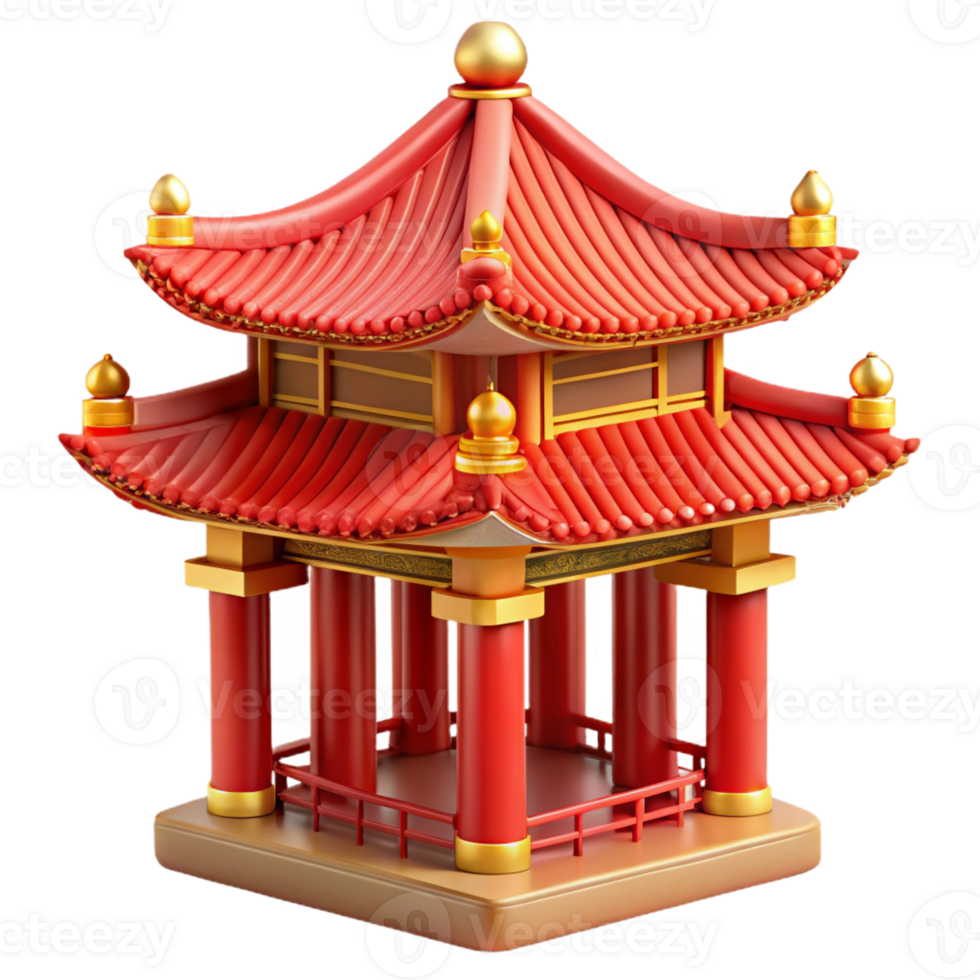serene traditional A traditional Chinese pagoda with intricate red and gold detailing, surrounded by mist, rendered in a serene, classical style 4K png