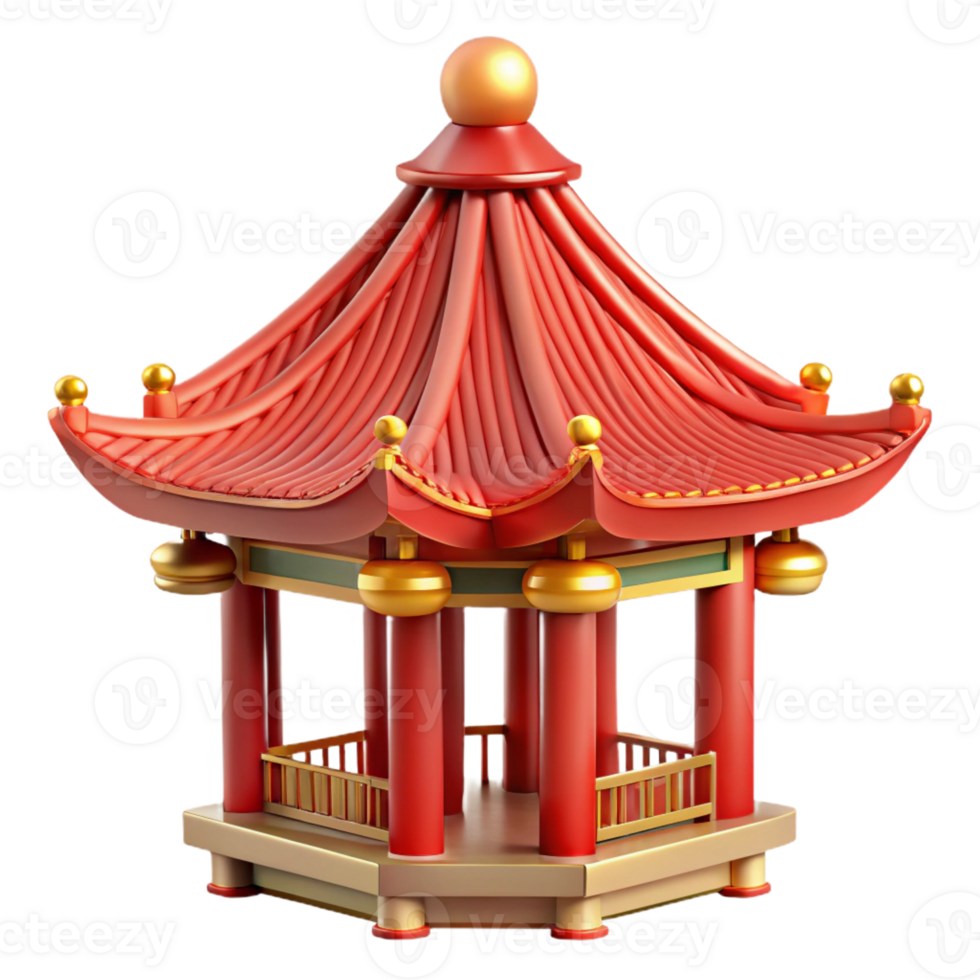magnificent artistic A traditional Chinese pagoda with intricate red and gold detailing, surrounded by mist, rendered in a serene, classical style original png