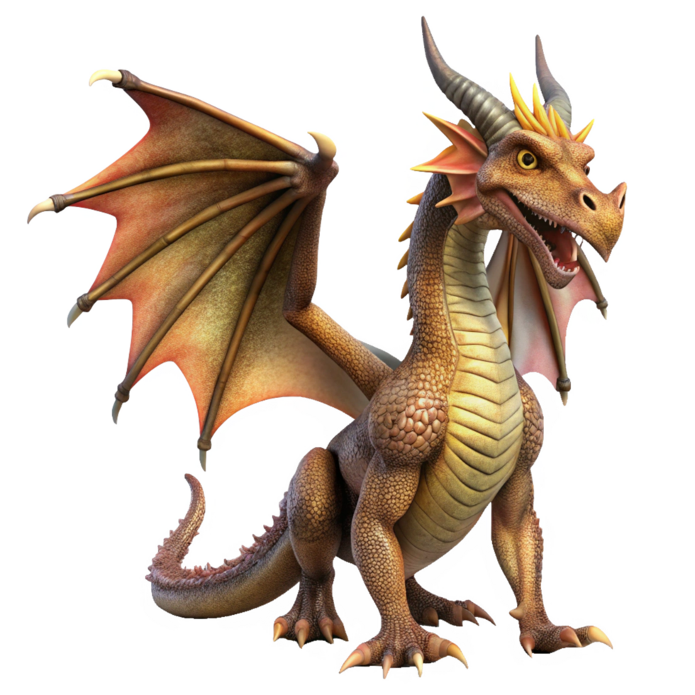 A Stunning 3D Render of a Young Brown Dragon with Magnificent Wings png
