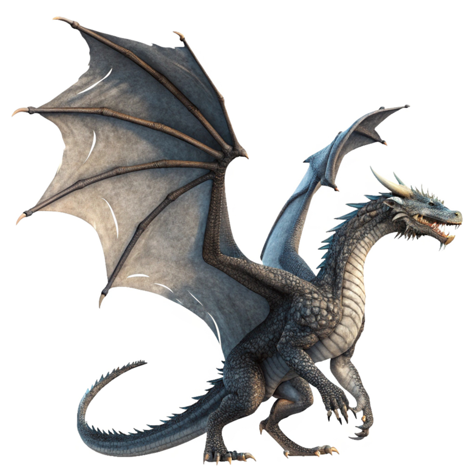 A Majestic Grey Dragon with Large Wings and Sharp Claws a Fantasy Creature png