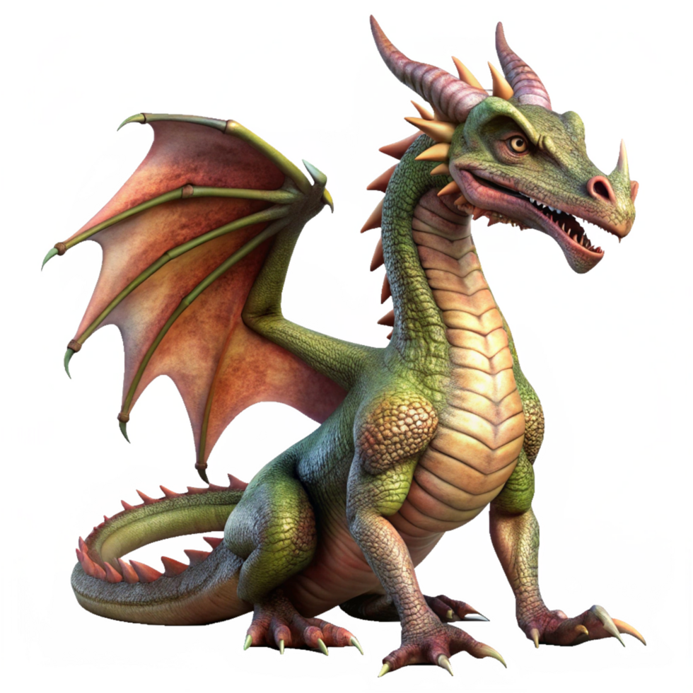 A Stunning Render of a Young Green Dragon with ReddishBrown Wings png