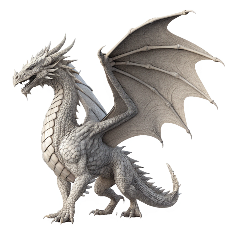 Majestic White Dragon with Large Wings Rendered in 3D png