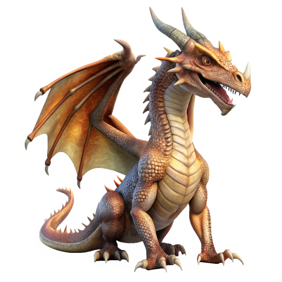 A Stunning 3D Render of a Young Brown Dragon with Large Wings png