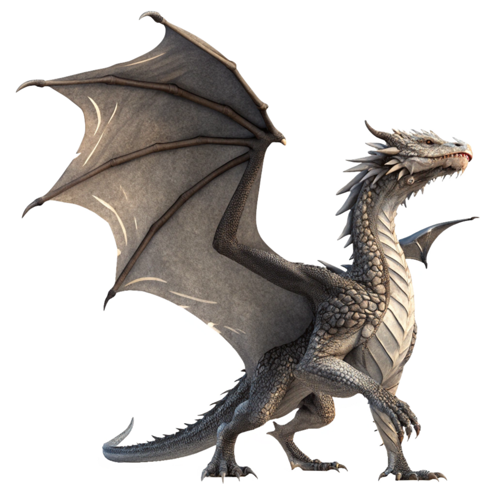 Majestic Grey Dragon with Large Wings and Sharp Claws a 3D Render png