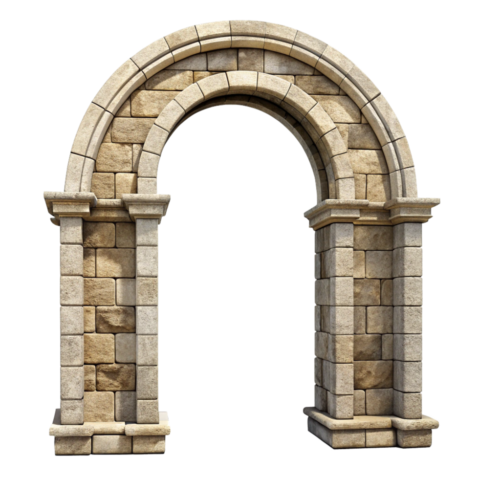 Elegant Stone Archway Entrance Design Architectural 3D Render of a Classic Romanesque Style Arch png