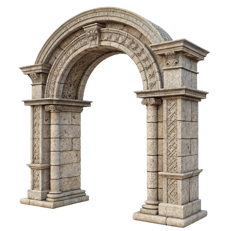Roman Style Stone Archway Entrance Gateway 3D Render png