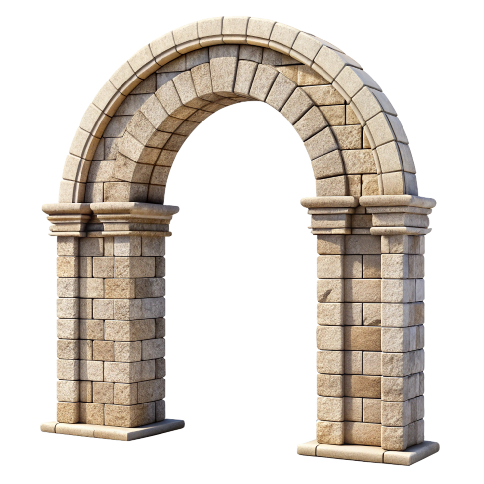 A 3D Render of a Stone Archway Entrance Gate with Pillars and Blocks png