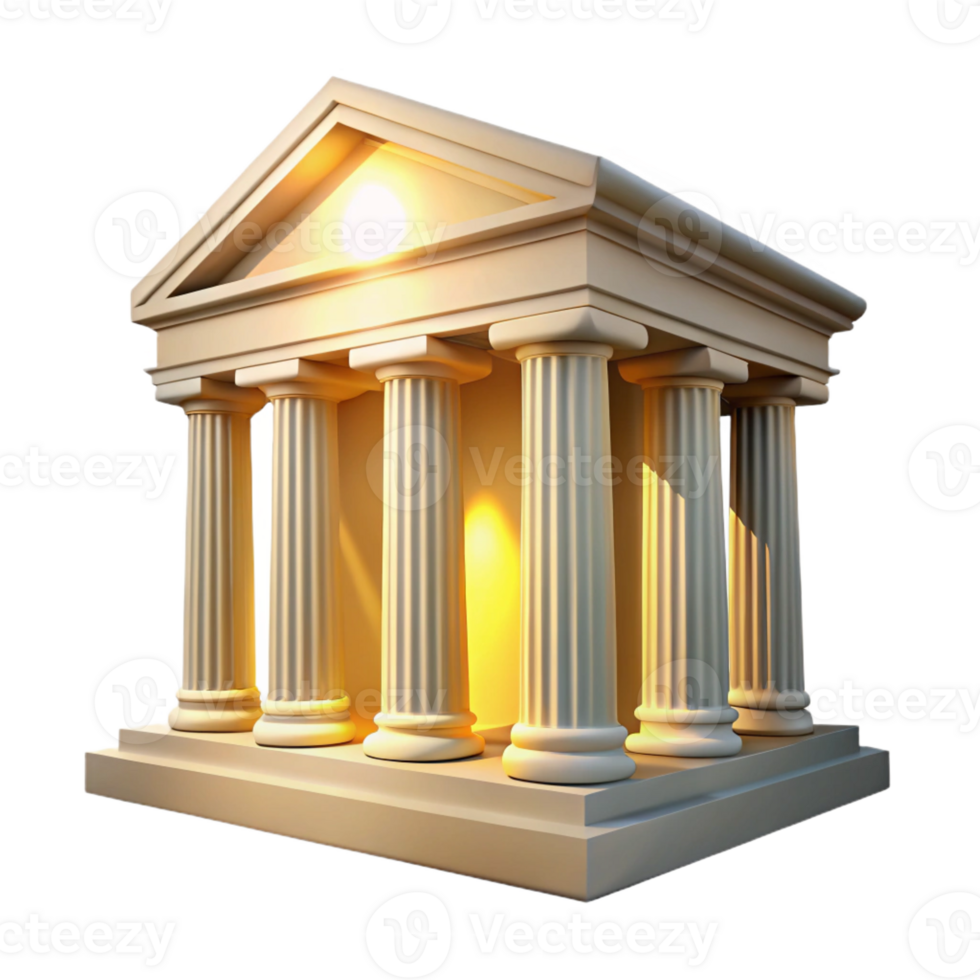 dramatic rustic An ancient Greek temple with towering columns, bright sunlight highlighting the marble facade, rendered in a classical, historical style premium png