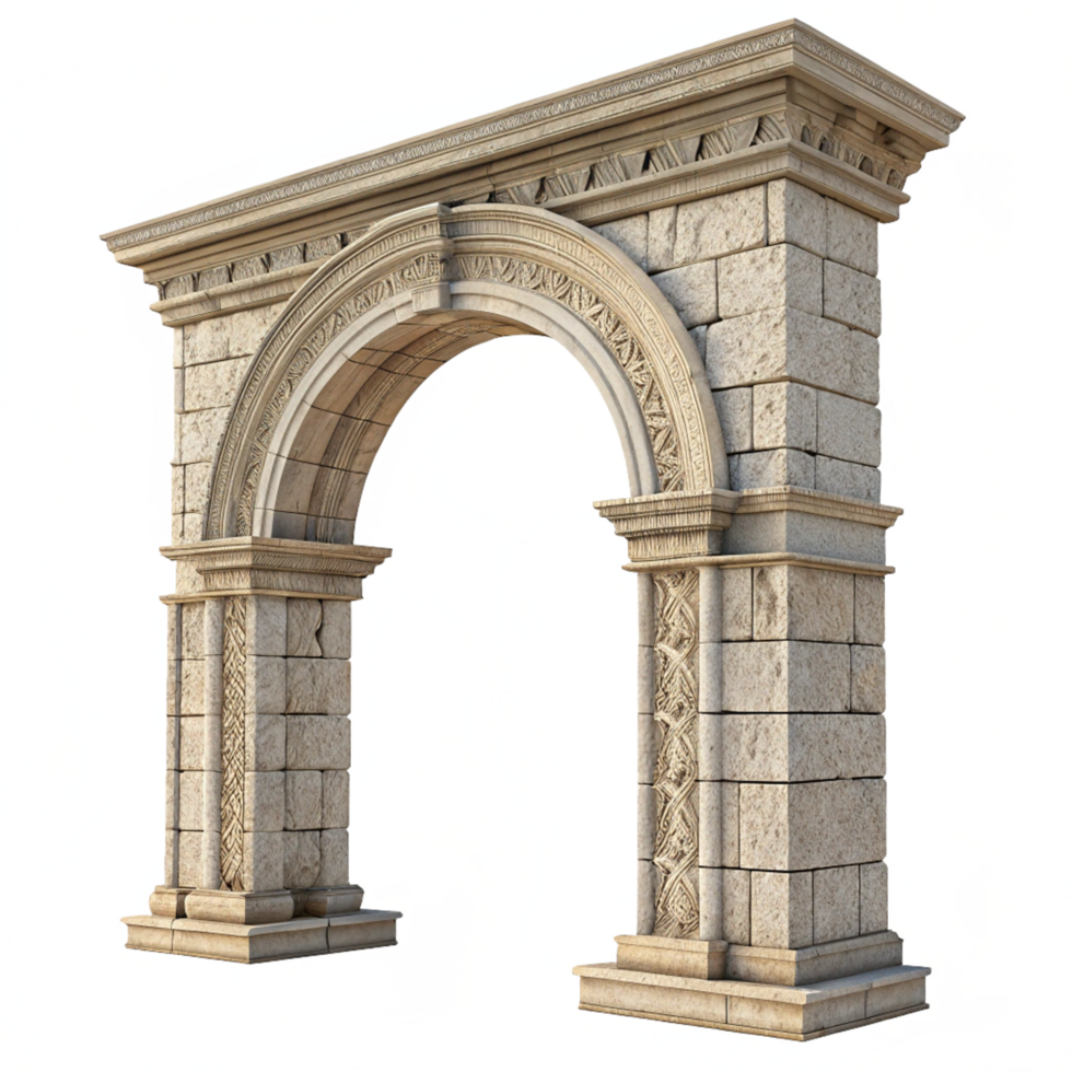 Architectural 3D Model of an Elegant Stone Archway with Intricate Details png
