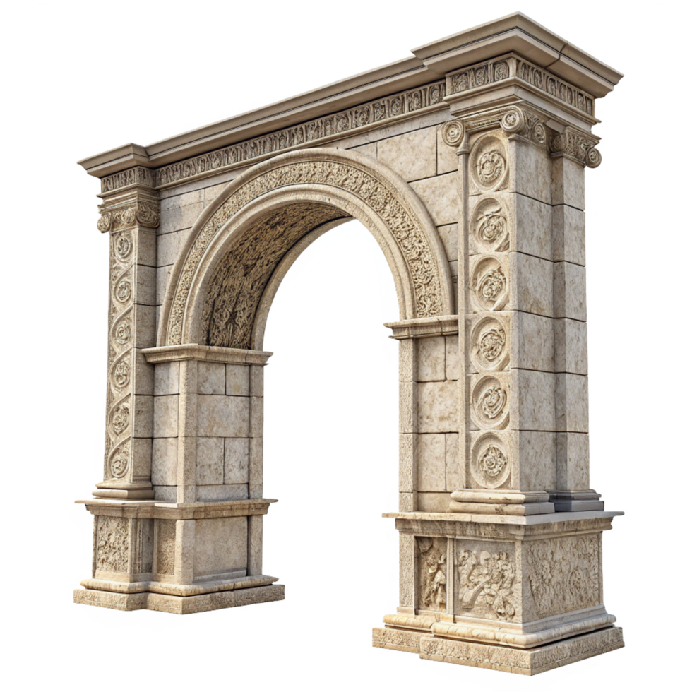 Ornate Stone Archway Entrance with Intricate Carvings and Classical Architecture png