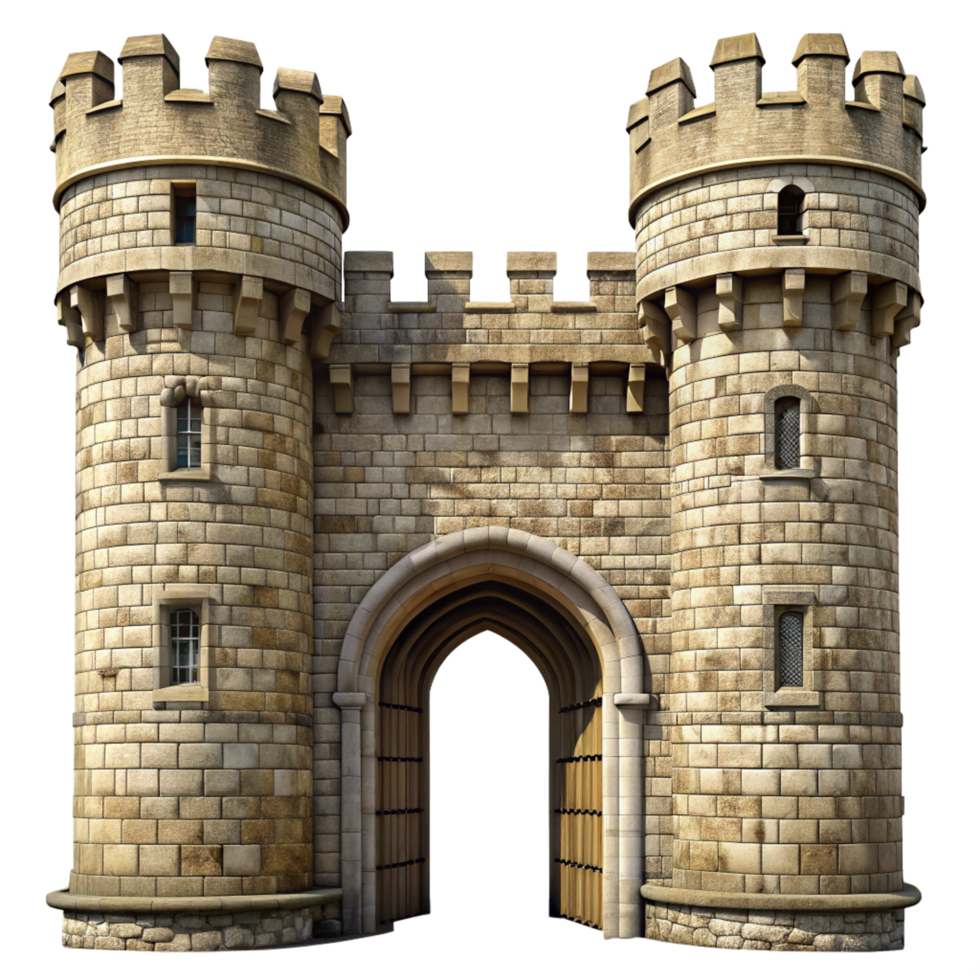Majestic Medieval Castle Gatehouse with Twin Towers and Archway Entrance png