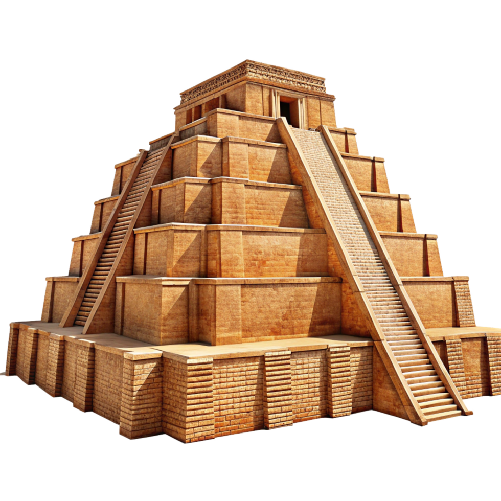 Ancient Mesopotamian Ziggurat Architecture 3D Model Render png