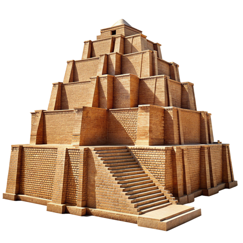 Ancient Mesopotamian Ziggurat Architectural Model Detailed Brickwork and Staircase png