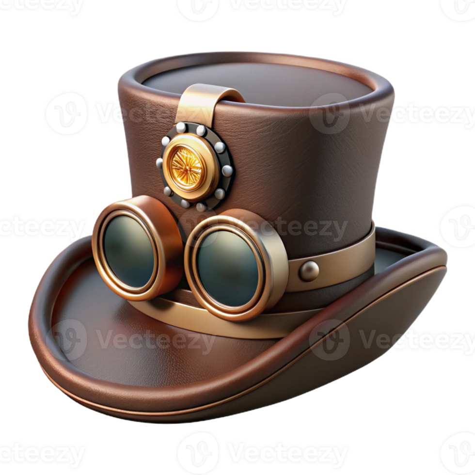 extraordinary minimalist A steampunk top hat, adorned with gears and goggles, dark leather band, dramatically lit, cinematic style detailed png