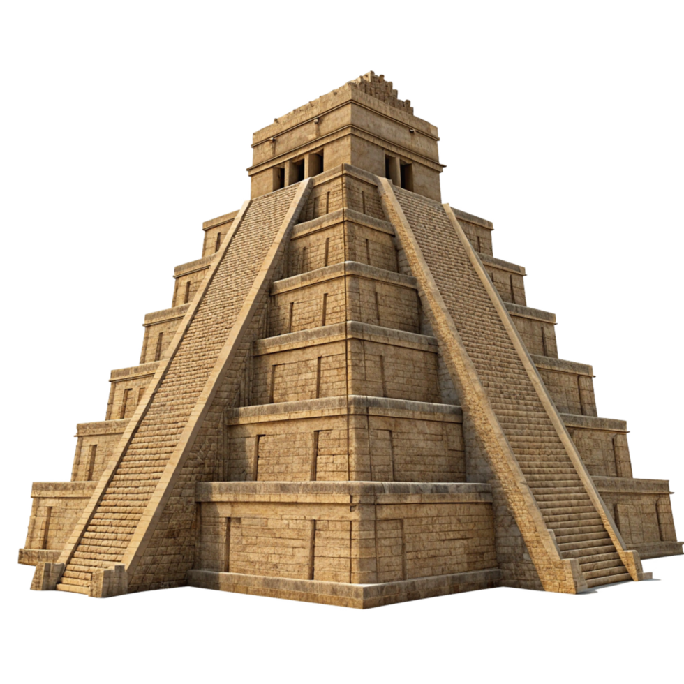 Ancient Mayan Pyramid Temple Structure 3D Render Isolate on Black Background png