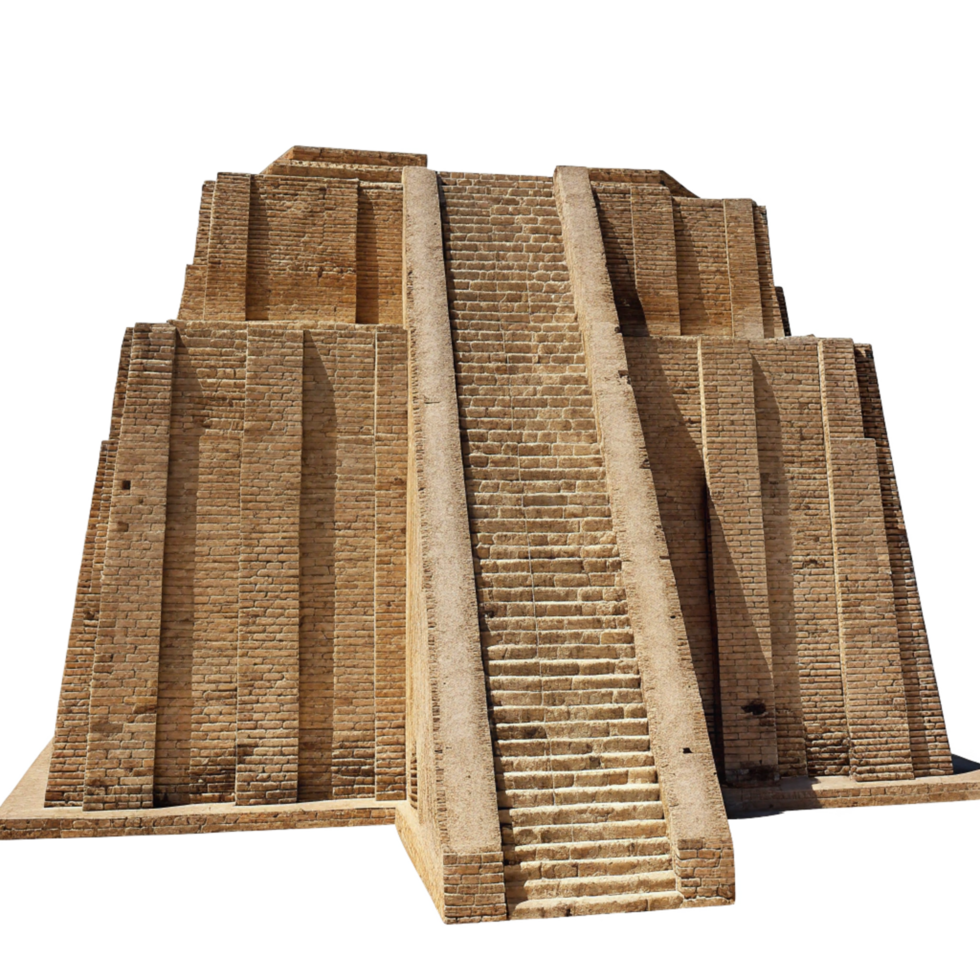 Ancient Mesopotamian Ziggurat A Majestic Brick Structure with Grand Staircase png