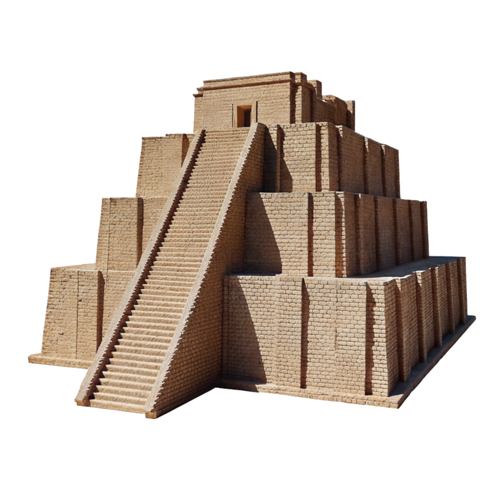 Detailed Model of the Ancient Mesopotamian Ziggurat of Ur, a MultiLayered Brick Structure with Grand Staircase png