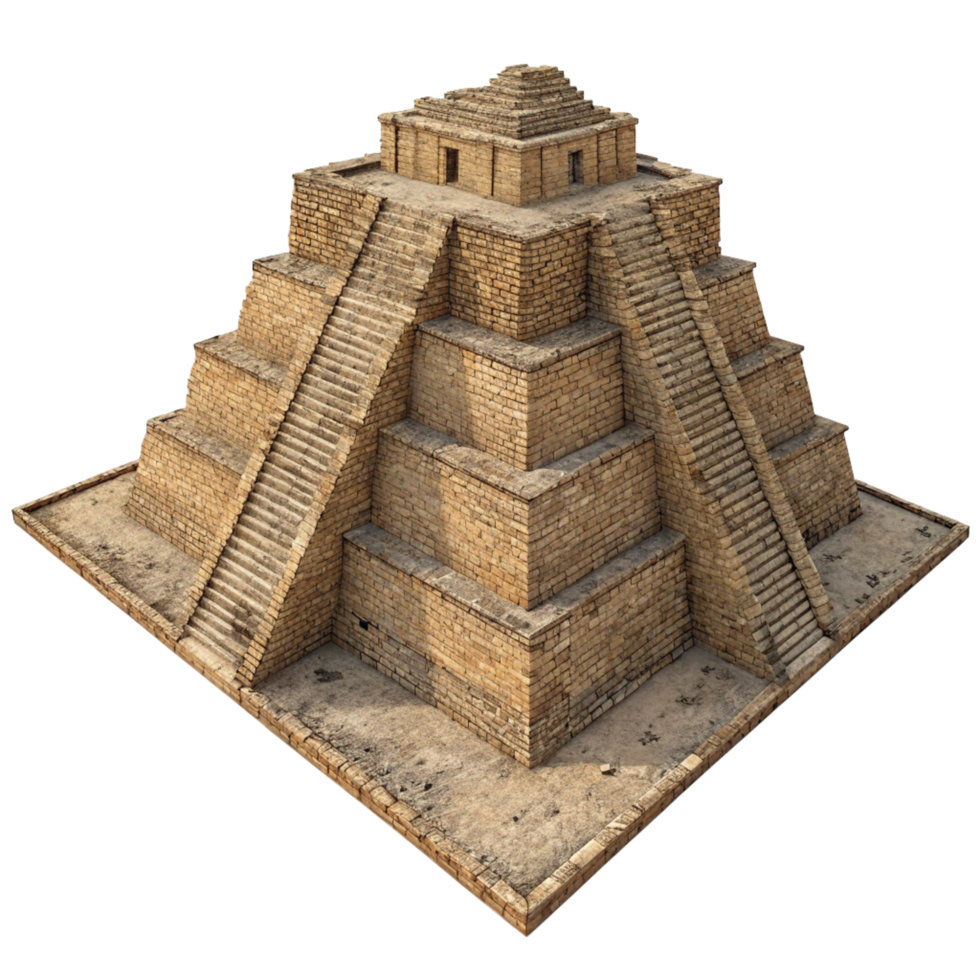 Ancient Mayan Style Pyramid 3D Render Stone Structure Model png