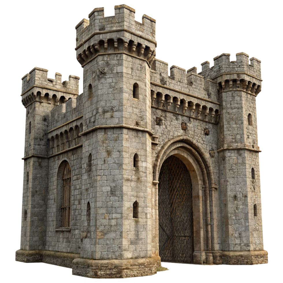 Ancient Stone Castle Gatehouse Architectural 3D Model png