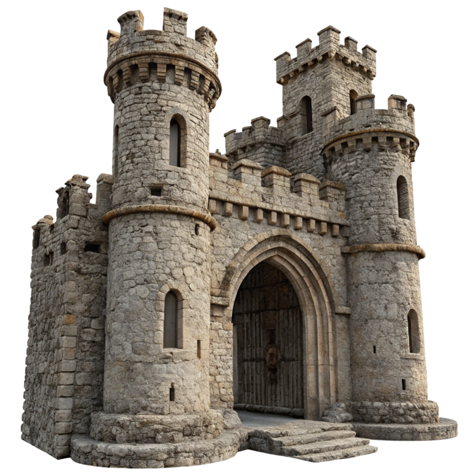 Ancient Stone Castle Gatehouse with Twin Towers and Archway Entrance png