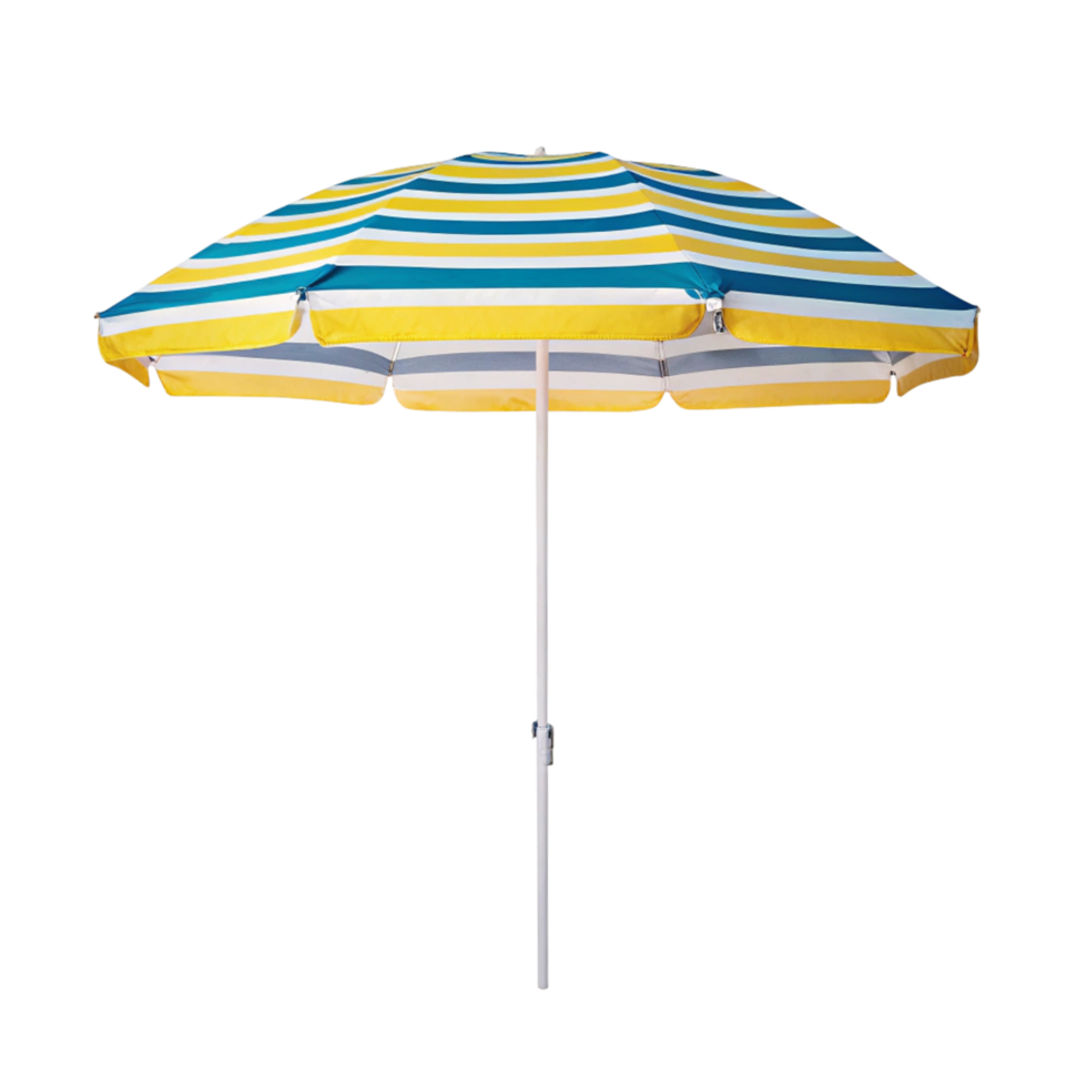 Striped Beach Umbrella Yellow and Teal Summer Shade Sun Protection png