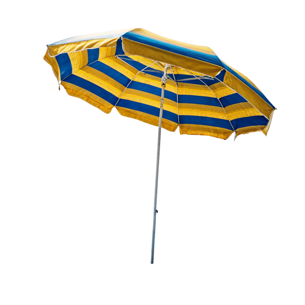 Striped Beach Umbrella Under a Sunny Sky Isolated on Black Background png