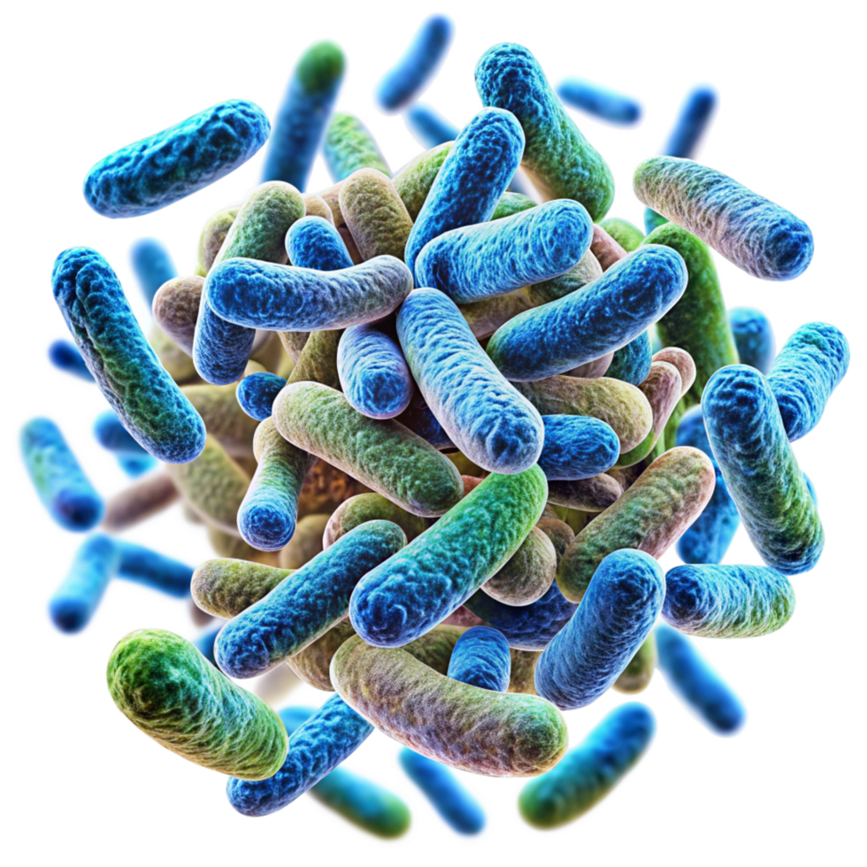 Microscopic View of a Colony of RodShaped Bacteria in Vivid Colors png