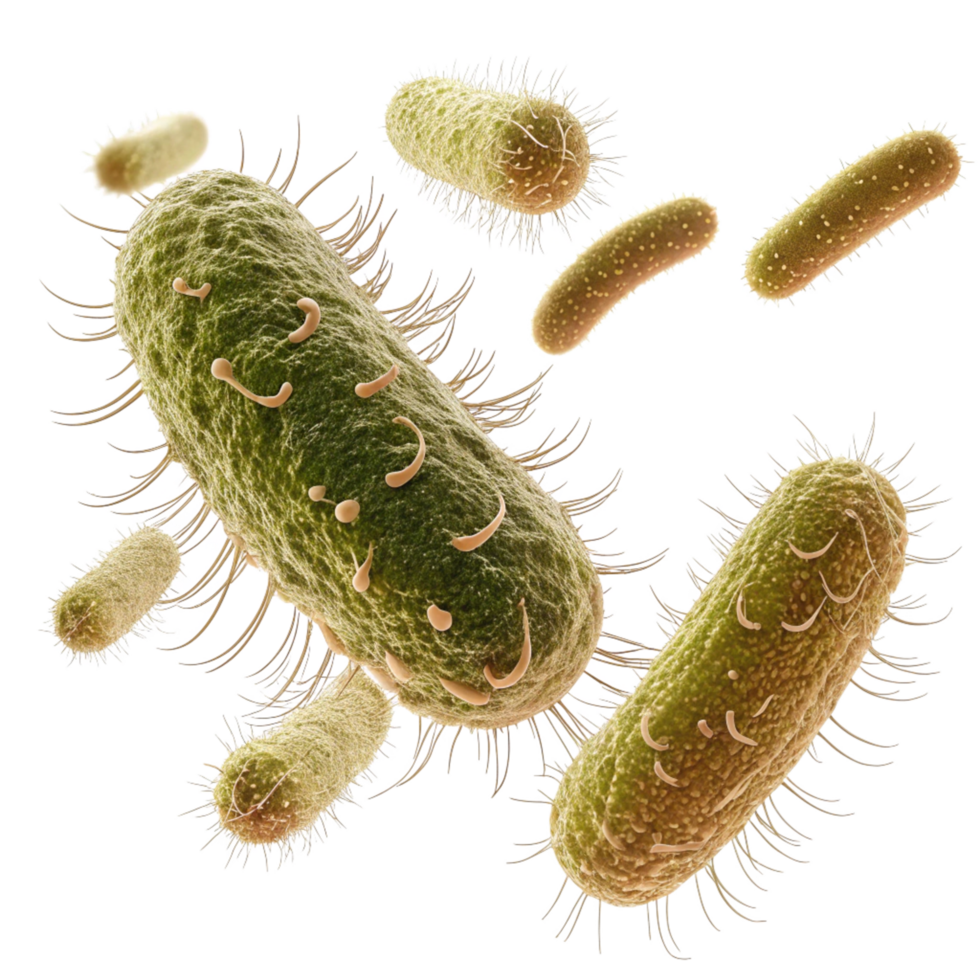 Microscopic View of Various Bacteria with Flagella Detailed Illustration of Microbial Organisms png