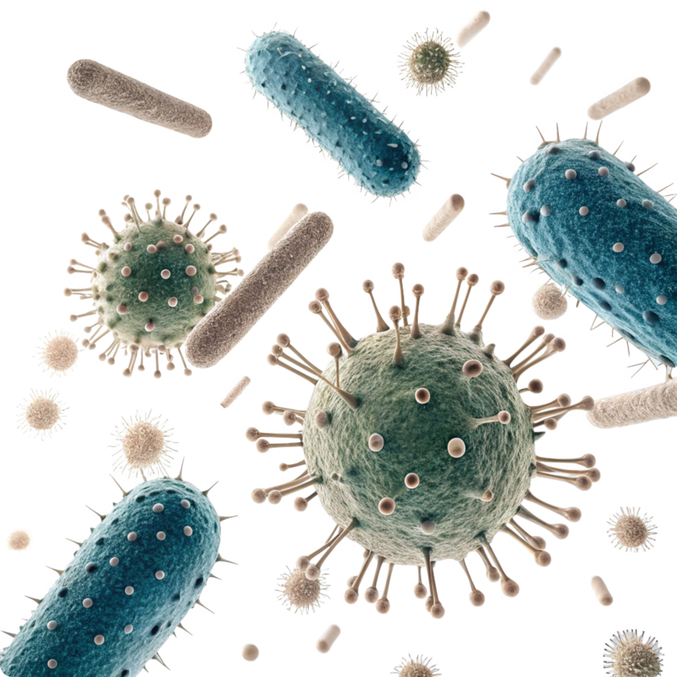 Microscopic View of Various Bacteria and Viruses in a Complex System png