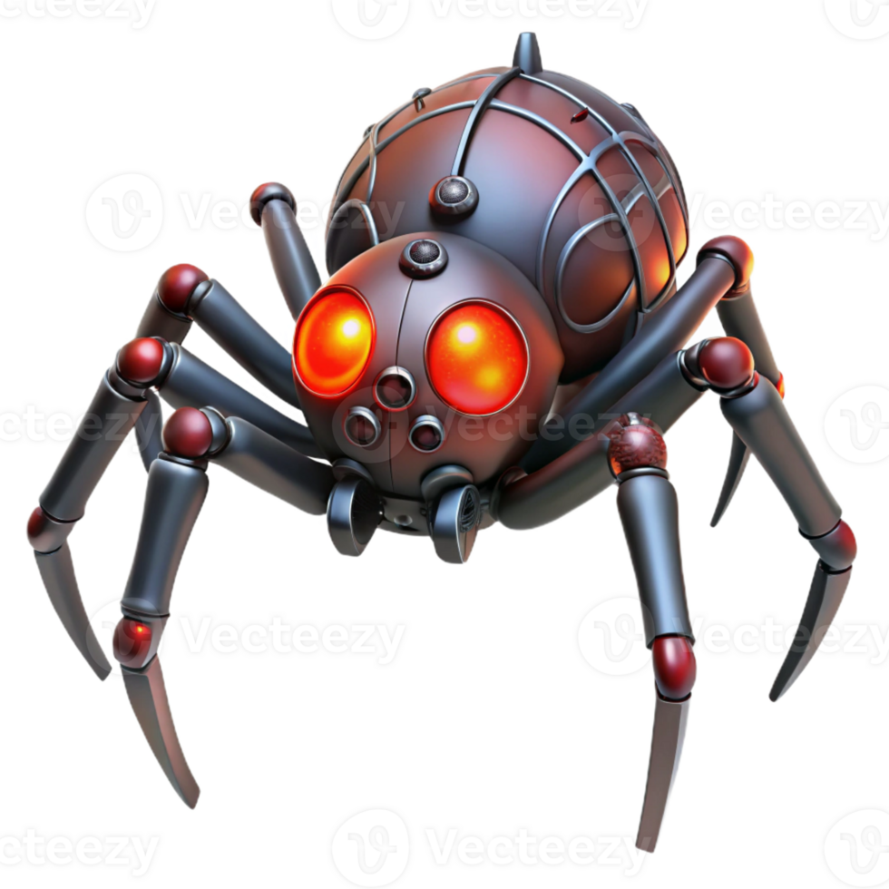 dramatic classic A steampunk spider, mechanical legs, glowing red eyes, dimly lit, horror style authentic png