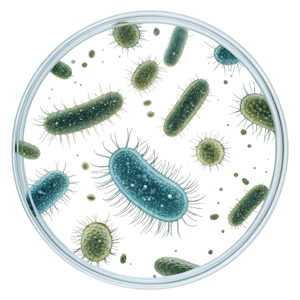 Microscopic View of Bacteria in a Petri Dish Culture Medium Sample png