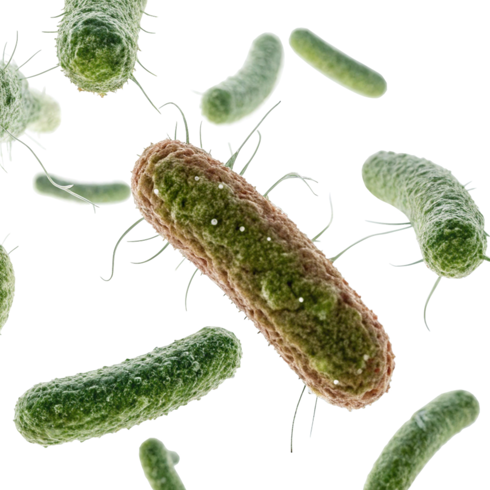 Microscopic View of Various Bacterial Cells Rod Shaped Bacteria with Flagella png